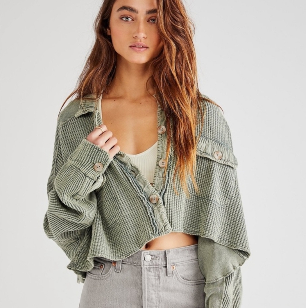 Free People FP One Scout Cropped Jacket Dropped Shoulders Dolman Sleeves Cotton